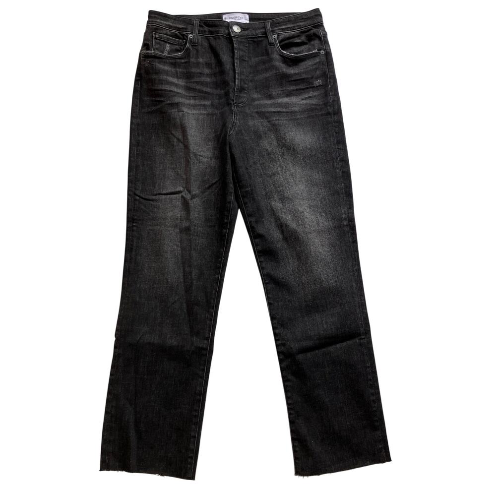 EVEREVE Ever Straight High Rise Jeans 31 Faded Black Ankle Frayed Button Fly